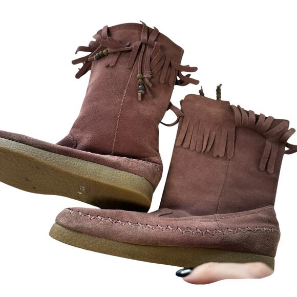 Vintage Y2K Pink Fringe Women’s Midi Boot Beaded Report Dubais Size 7 Boho - Picture 5 of 8